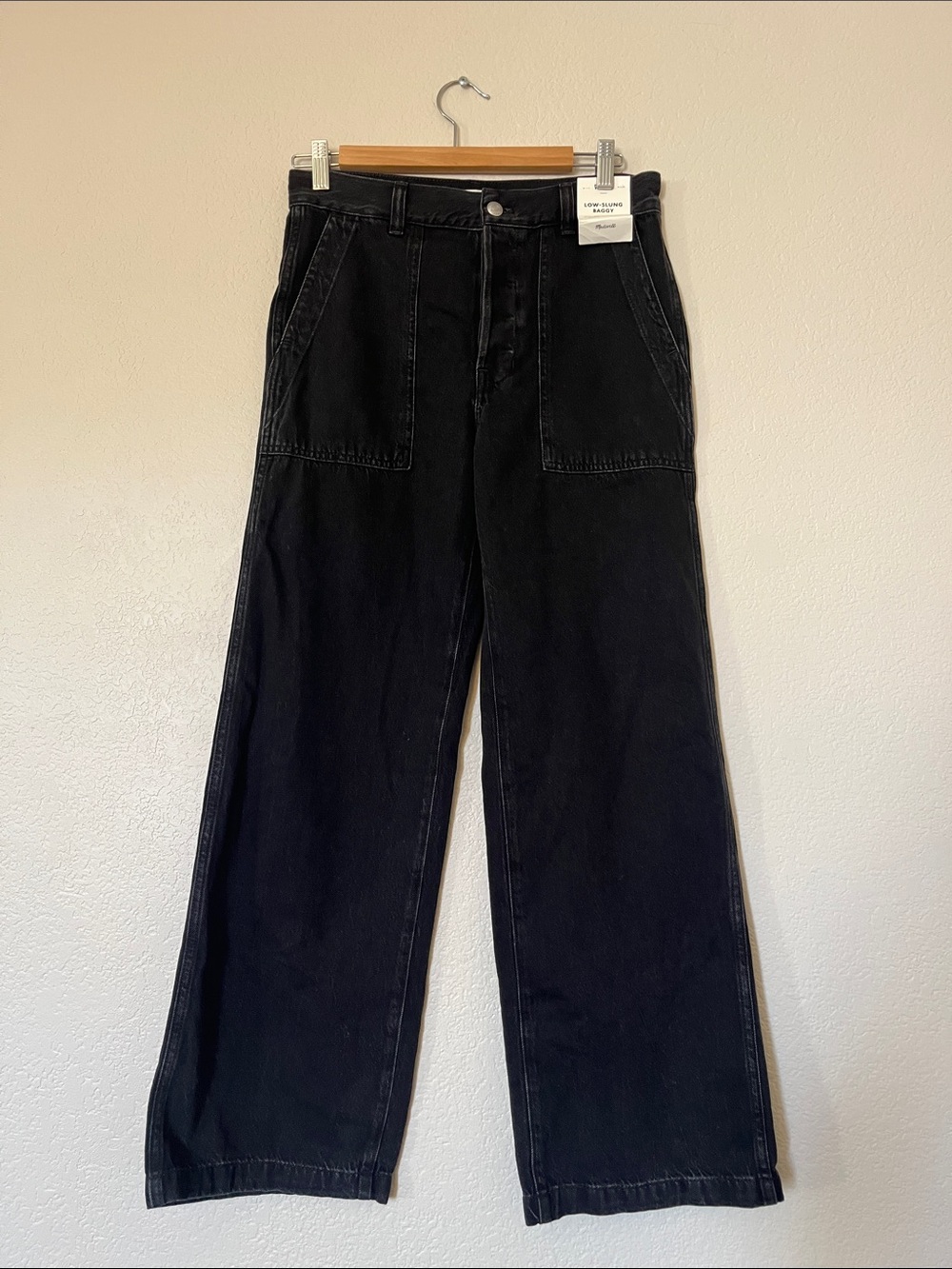Madewell Wide Leg Low Slung Baggy Black Denim Pants